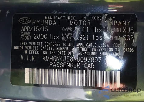 2015 Hyundai Genesis 3.8 z USA, uszkodzony, nr VIN KMHGN4JE8FU097897